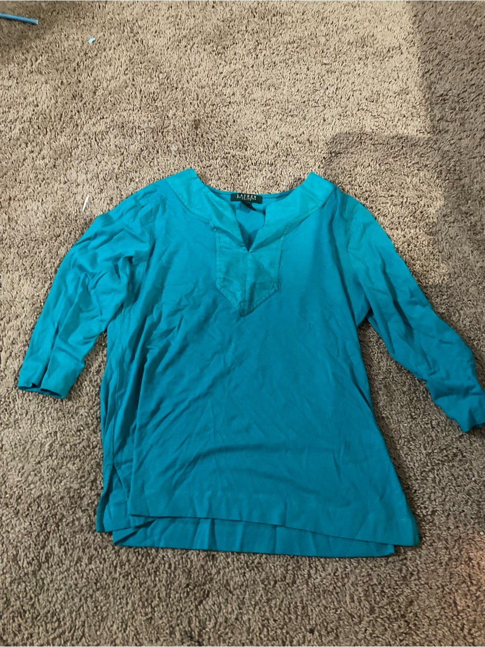 Ralph Lauren Teal V-Neck 3/4 Sleeve Tunic